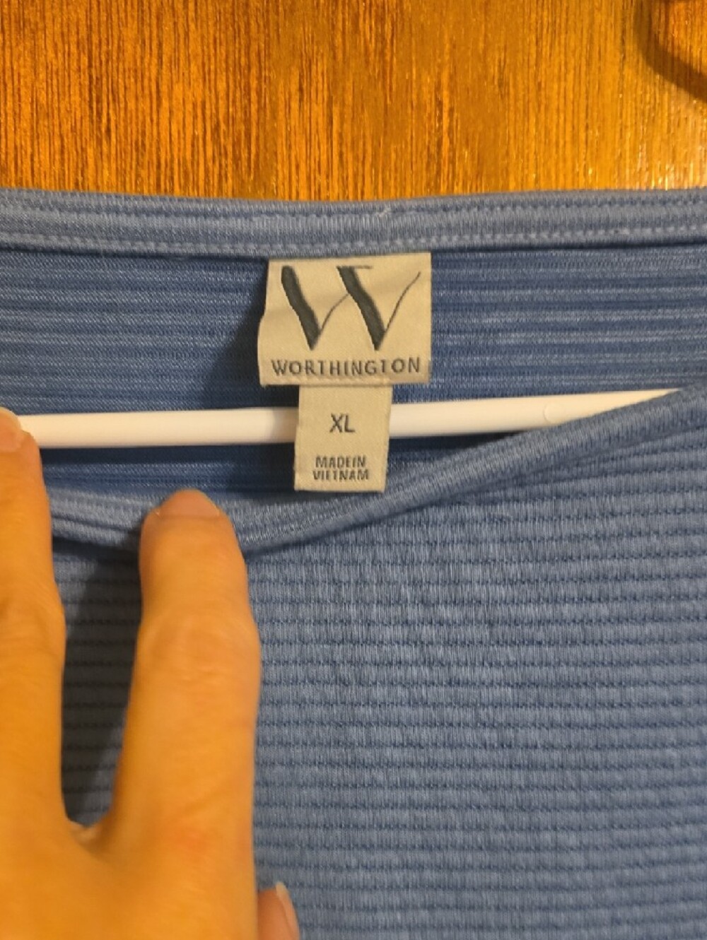 Worthington Light Blue Ribbed Puff-Sleeve Top - Picture 4 of 4